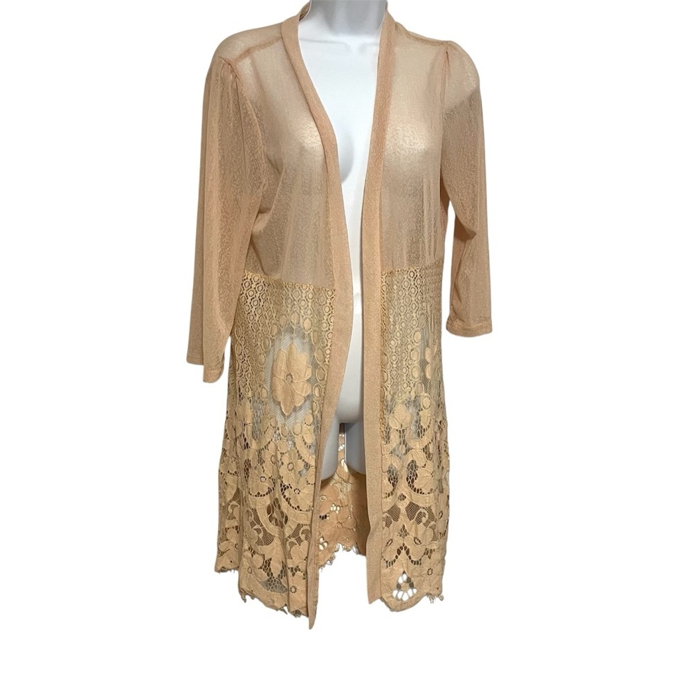Boho Hippie Lightweight Lace Trim Open Cardigan Cream Size Small Cottagecore